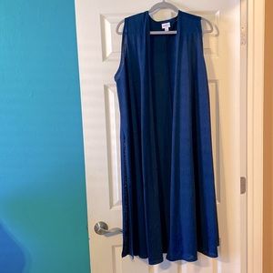 LuLaRoe Joy Sleeveless Cardigan, size large, color royal.